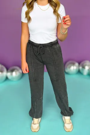 Black Seam Detail High Waist Drawstring Wide Leg Pants *FINAL SALE*