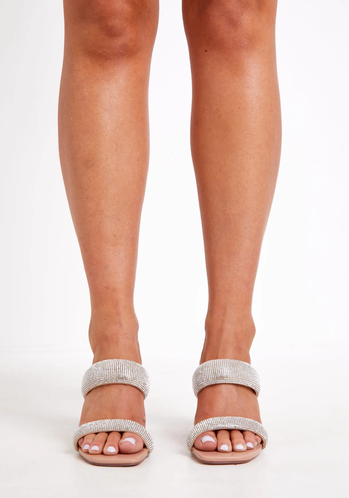 Carmen Silver Diamante Double Strap Perspex Heeled Mules