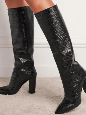 Croc Embossed Chunky Heeled Boots