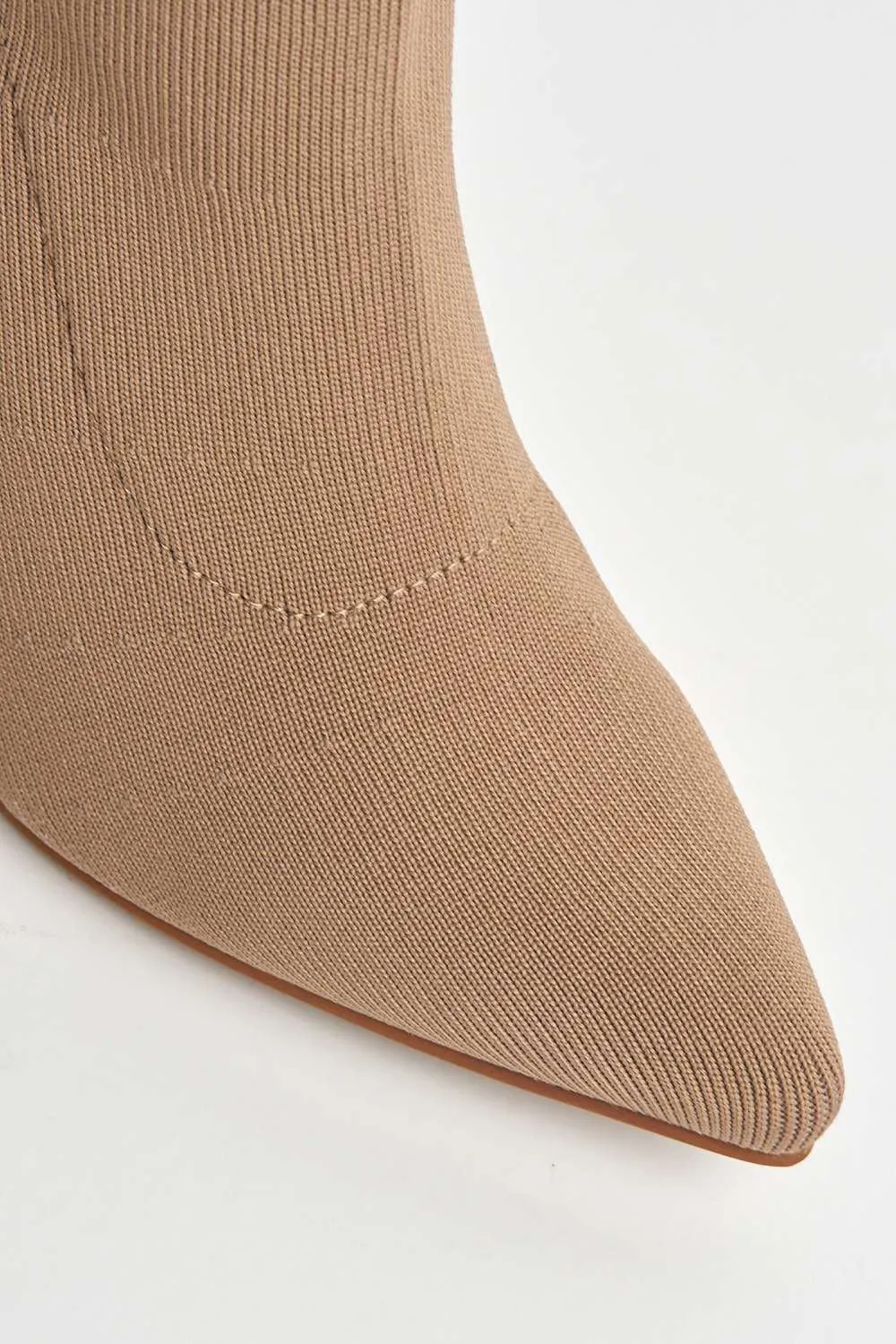 Runa Pointed Toe Heeled Sock Boots in Taupe